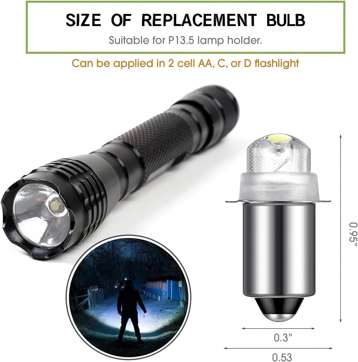 5 Pcs 3V P13.5S LED Flashlight Bulb Replacement 30 Lumen torch bulb Upgrade f…