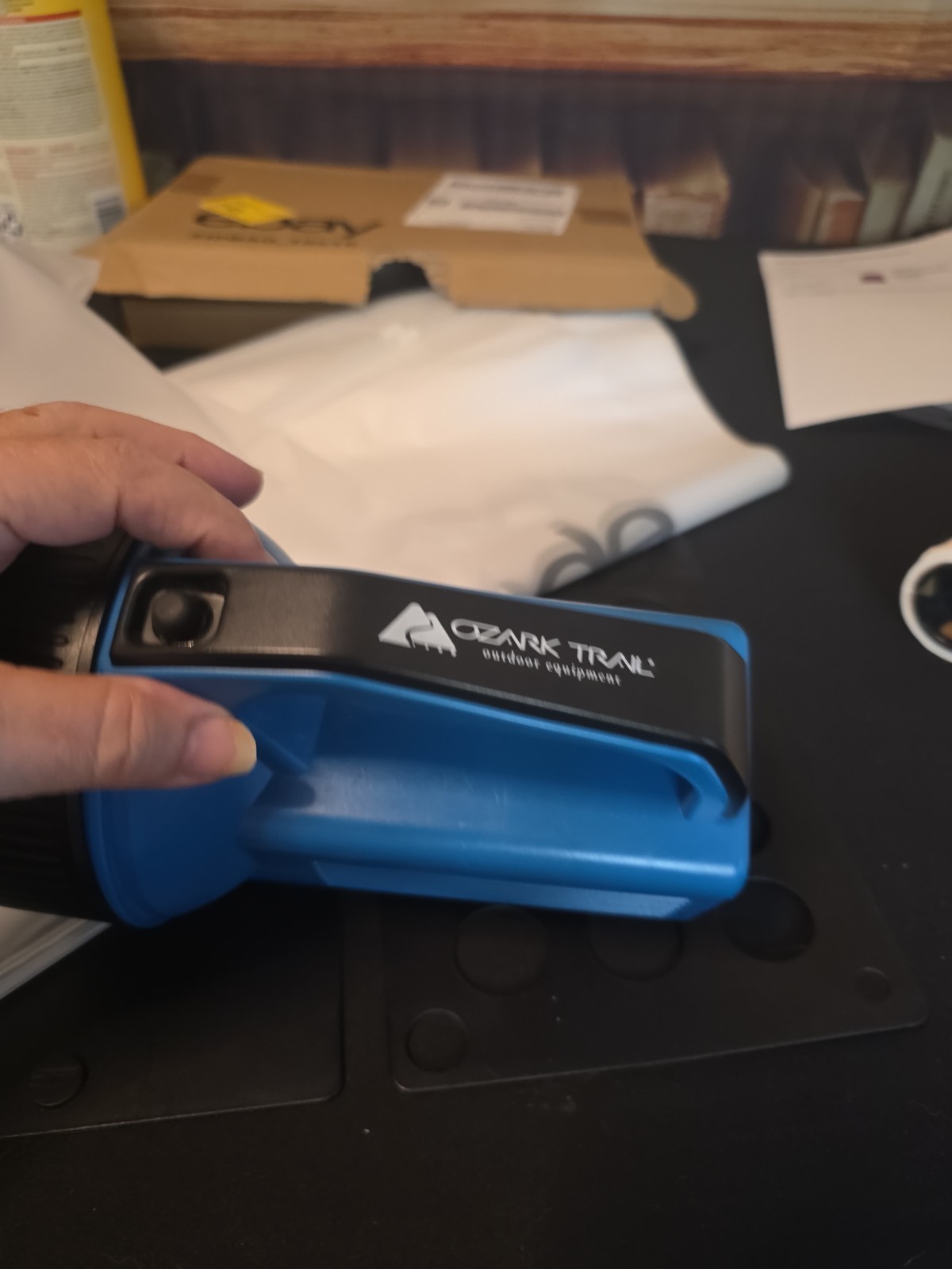 Ozark Trail Handheld Spotlight Flashlight Blue Black Outdoor Camping Emergency