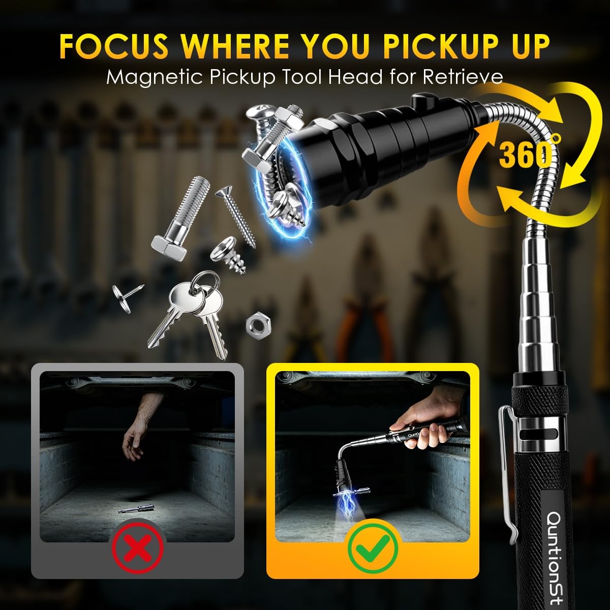 Gifts for Men, Magnetic Pickup Tool with LED Flashlight -Telescoping Magnetic…
