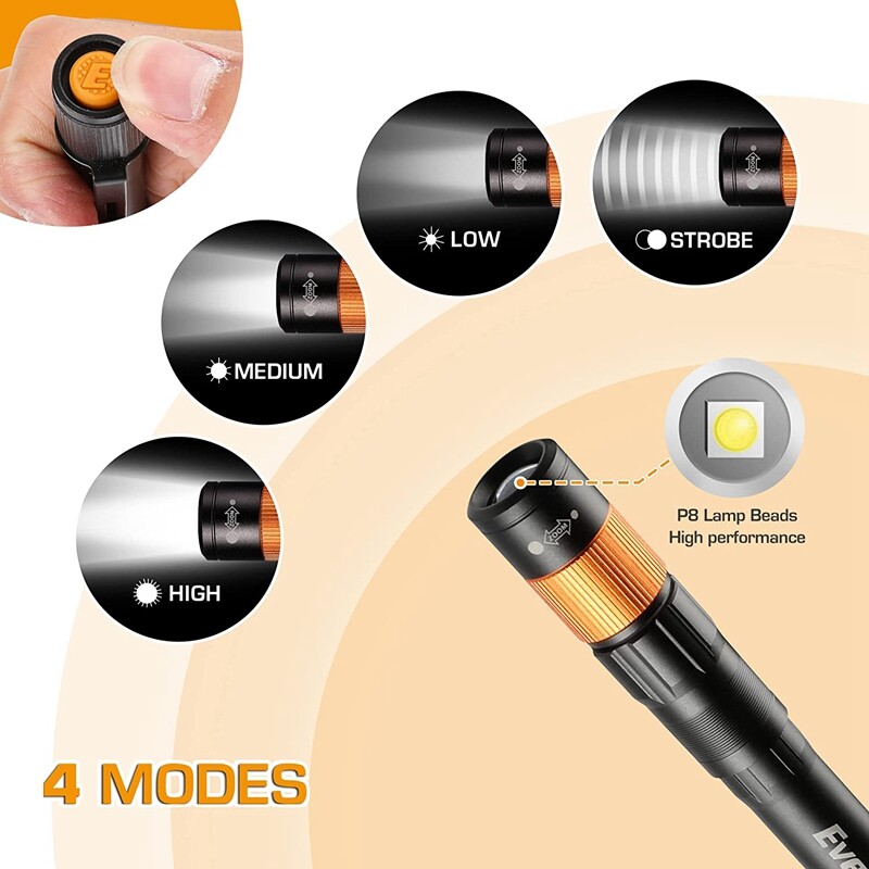 EverBrite Rechargeable Pen Light 4 Modes Light Zoomable Handheld Flashlight NEW