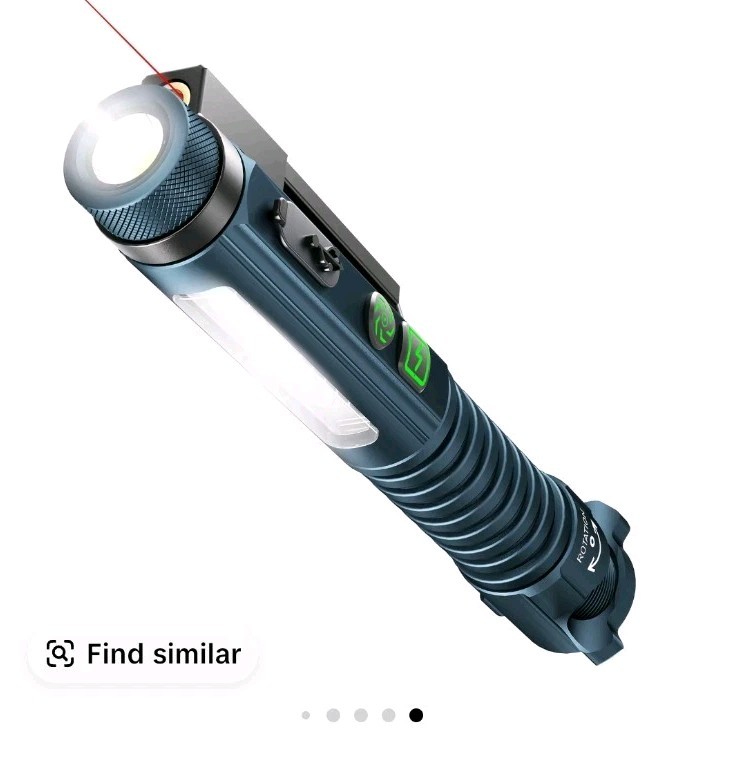 EDC Rechargeable Flashlight LED Magnetic Base Blue 11 Modes With Glass Breaker