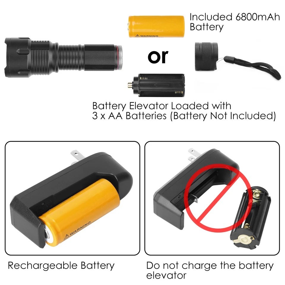 LED Rechargeable Flashlight Zoomable Aluminum Alloy Flashlight Torch w/High Low