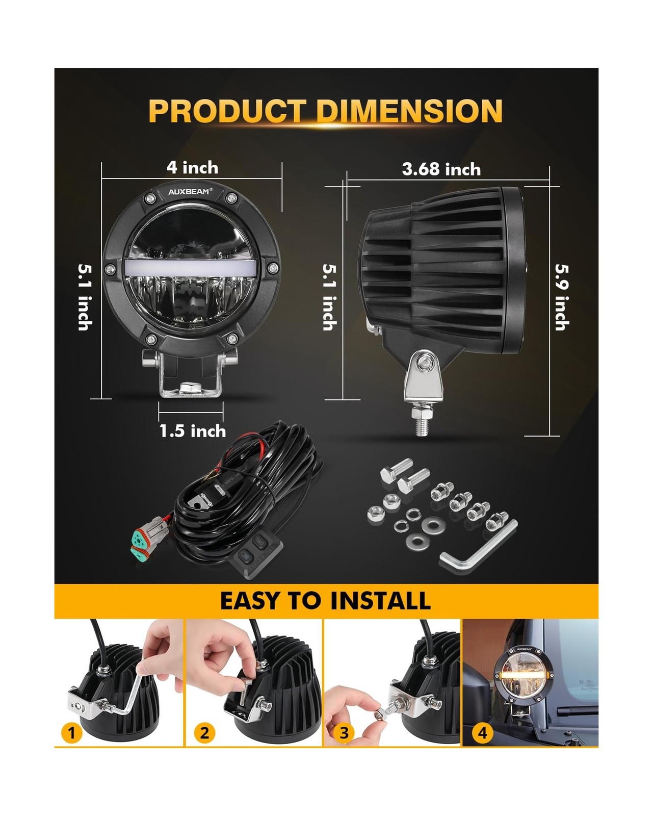 Auxbeam 4In LED Offroad Lights 2PCS, 110W Round LED Pods Auxiliary Driving Li…