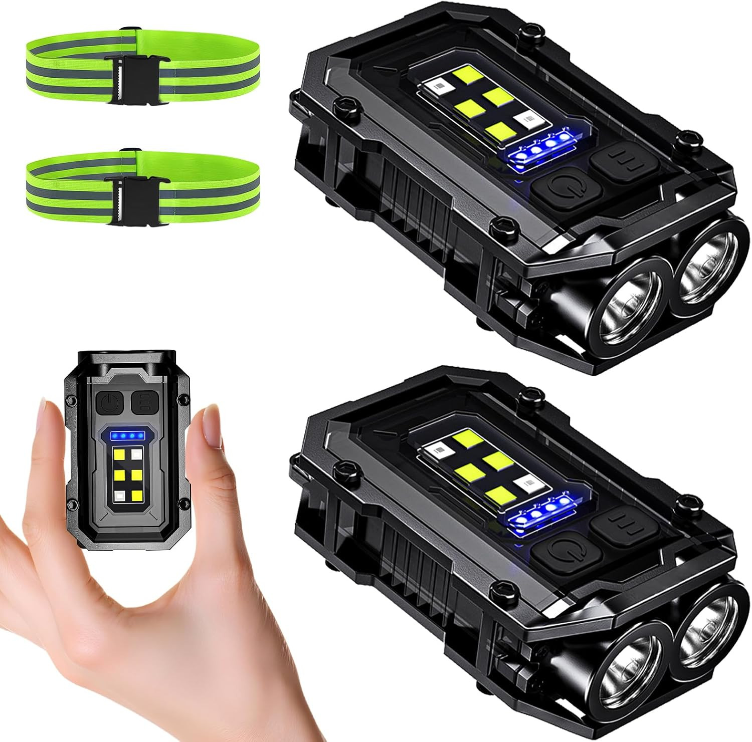 500LM Rechargeable Clip-On Flashlight, 2-Pack with 8 Modes for Safety and Outdoo