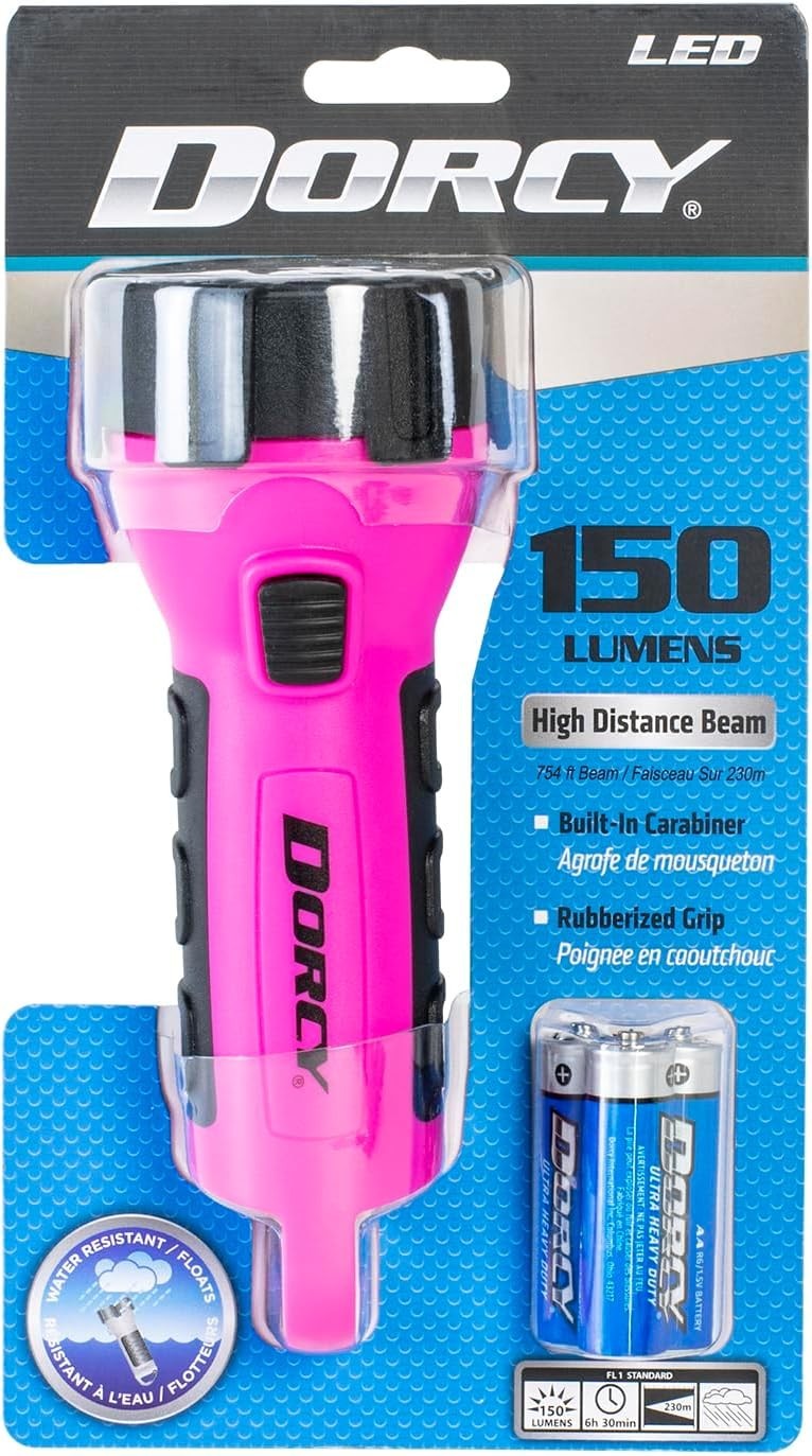 Impact Resistant Pink LED Flashlight Floats, 55 Lumens, Carabiner, All Weather