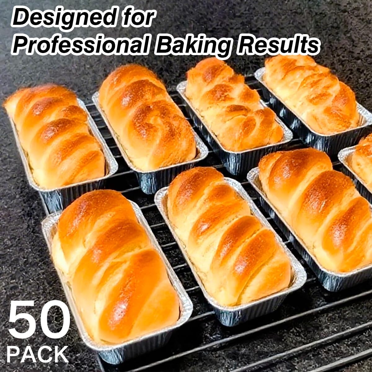 MOACOCK 50 Pack 2Lb Loaf Pans, 8.5″ X 4.5″ X 2.6″ Foil Heavy 2Lb, Aluminum