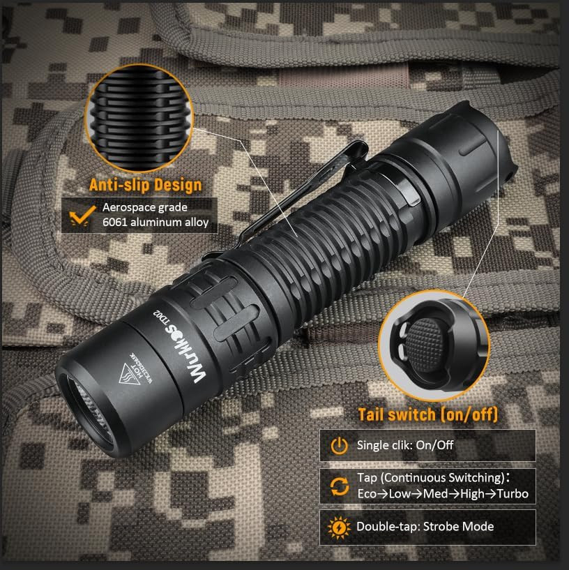 Wurkkos TD02 Led Tactical Flashlight, Super Bright Pocket Flashlights Rechargeab