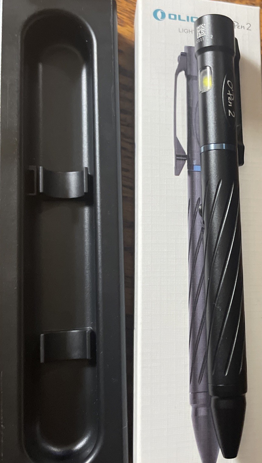 Olight Open 2 Black Rechargeable LED Pen Flashlight 120 Lumens Clip On, New/open