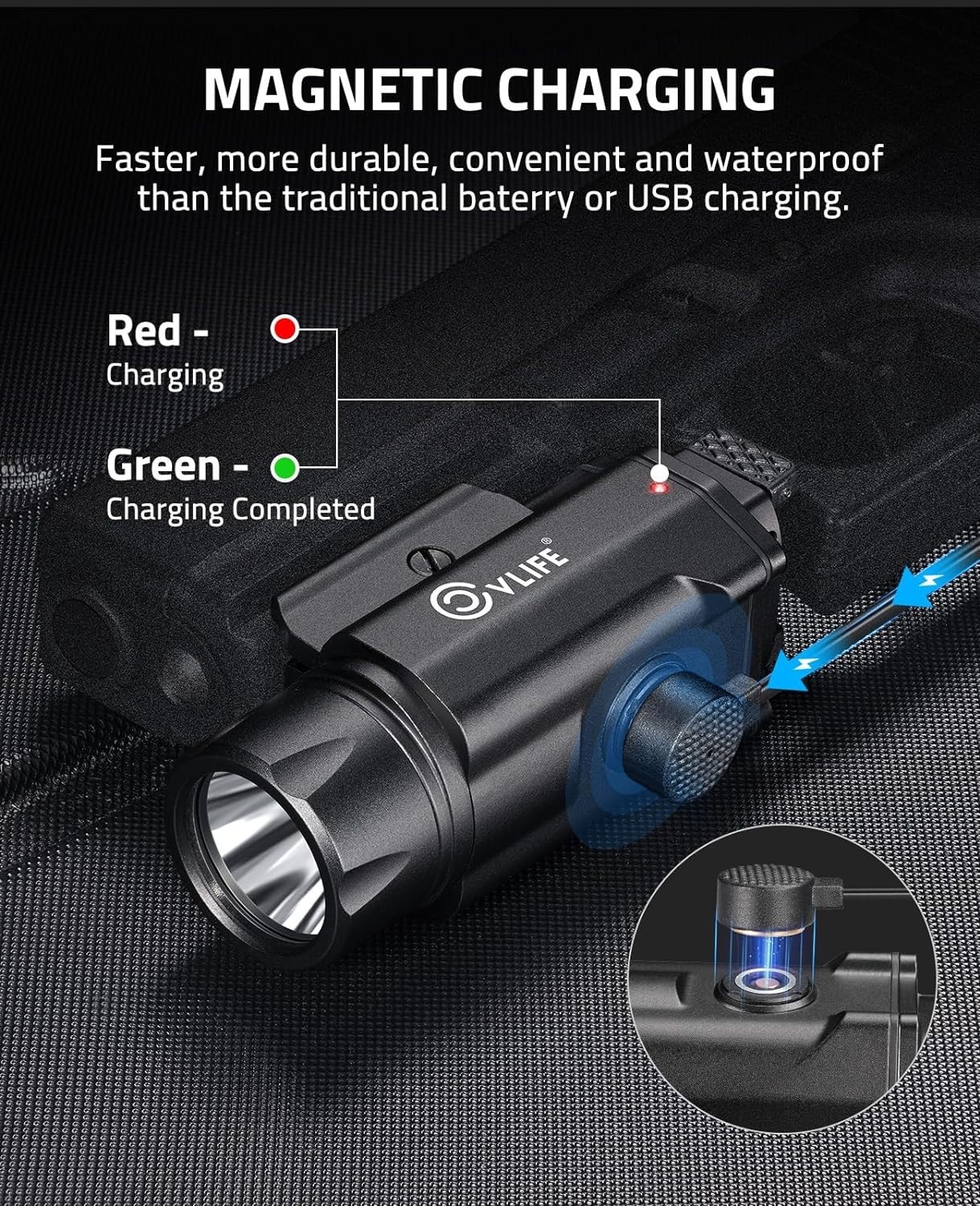 1500 Lumens Magnetic Rechargeable Tactical Flashlight for Firearms & Outdoor Use