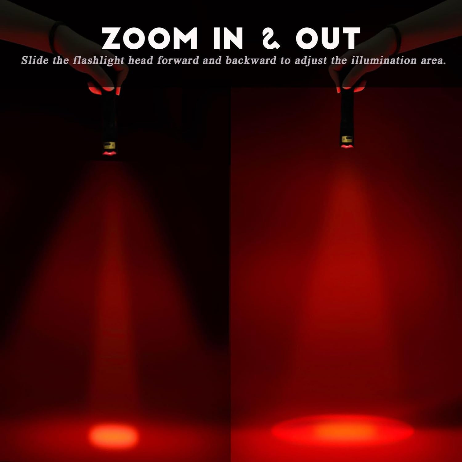 High/Low Power Red Flashlight, Bright White & Red Light Options with Zoom Lens