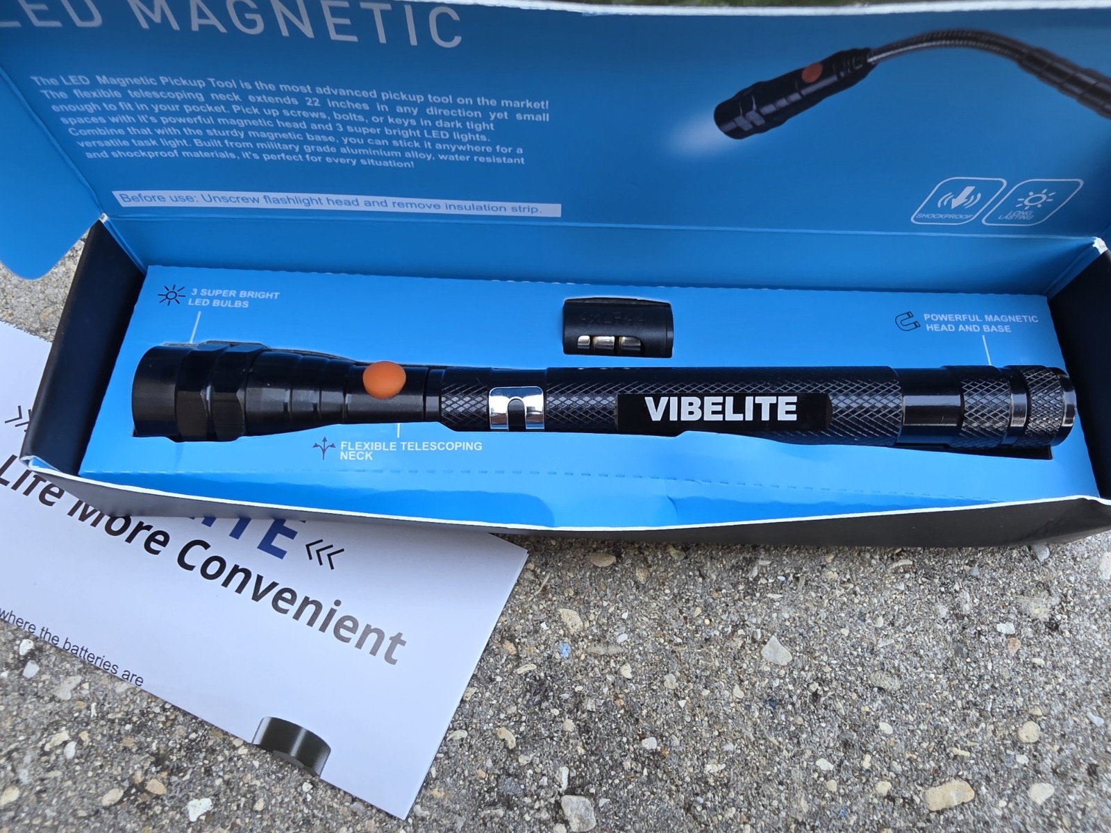 6X pc VIBELITE Extendable Magnetic Flashlight w/ Telescoping Magnet Pickup Tool