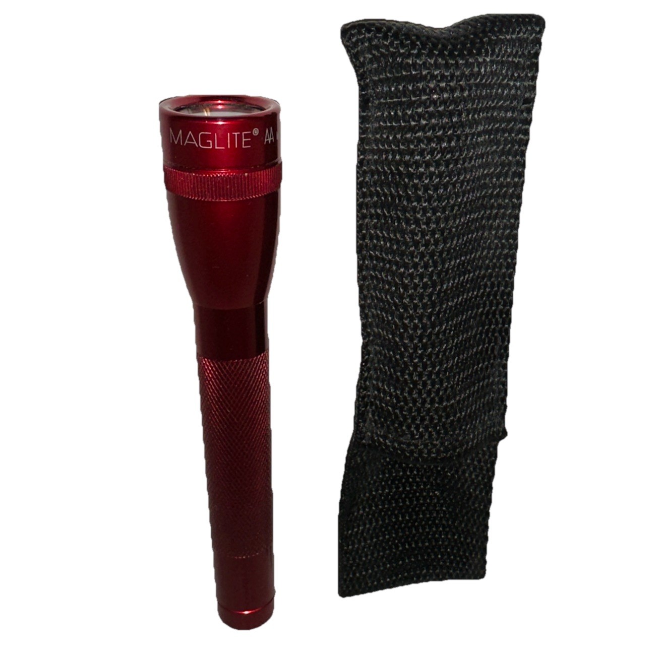 Mini Maglite Flashlight Red Aluminum Nylon Belt Holder USA- Great Condition
