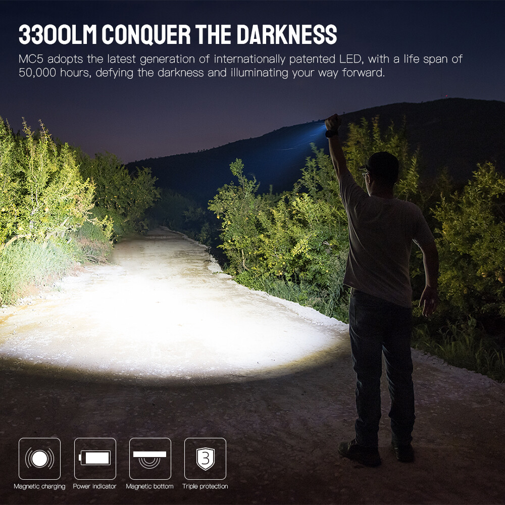 Trustfire MC5 3300 Lumens Rechargeable EDC Flashlight , Magnetic , Waterproof US