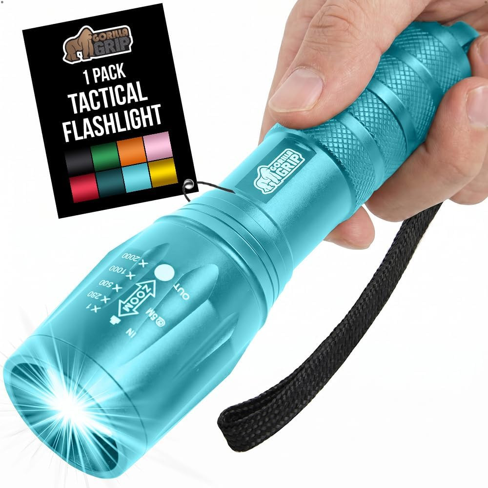 GORILLA GRIP Powerful LED Tactical Flashlight, 750 FT High Lumens 5 Adjustable M