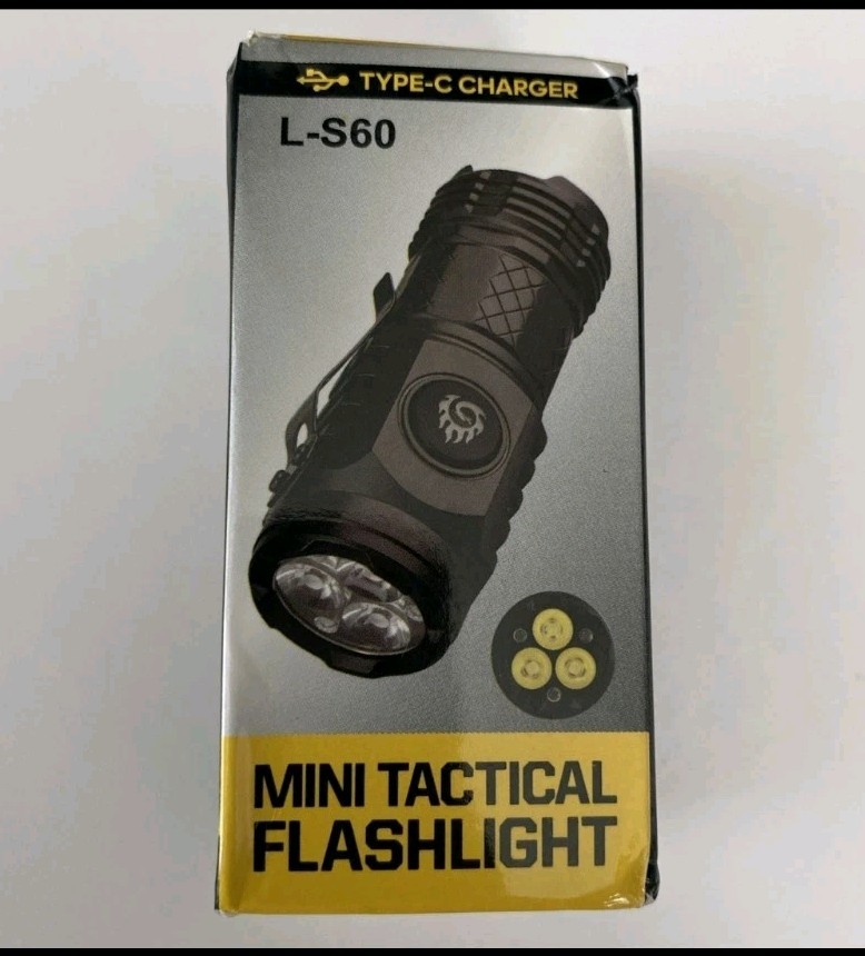 Mini Tactical 3LED Flashlight L-S60 Type-C Charger • ABS Built + Metal Clip