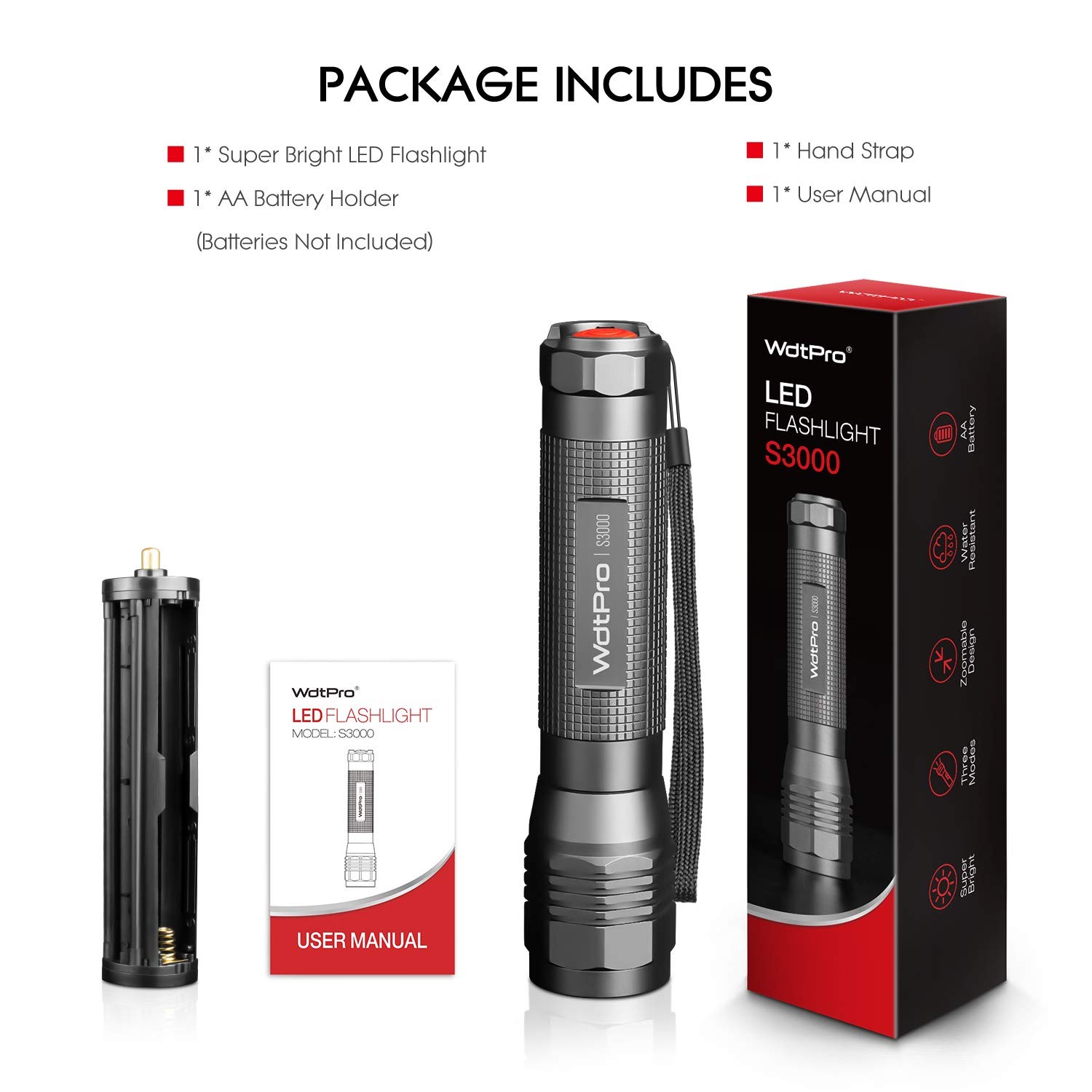 High-Powered LED Flashlight S3000, Super Bright Flashlights – High Lumen, IP6…