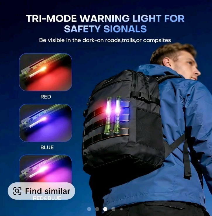 EDC Rechargeable Flashlight LED Magnetic Base Blue 11 Modes With Glass Breaker