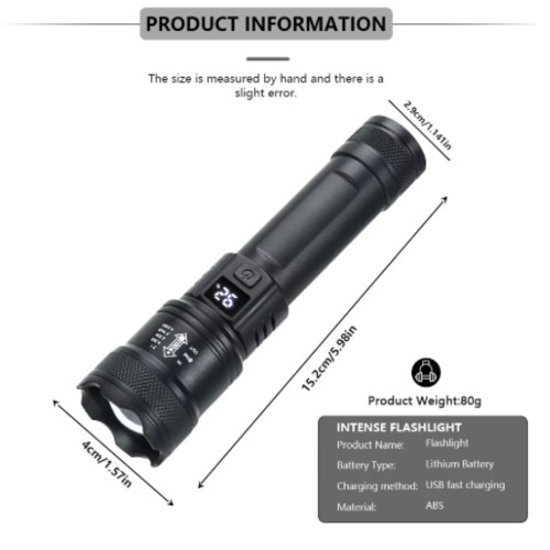 Rechargeable LED Flashlight High Power – Long Range Torch 5000M – 10000mAh