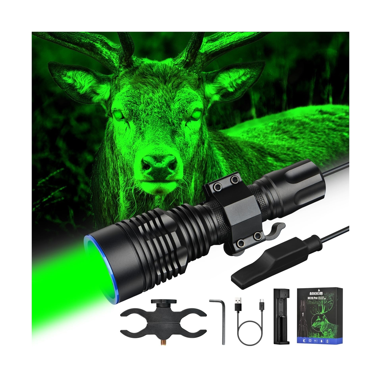 UC20Pro Green Hunting Light Kit, 1783m Spotlight 2200 High Lumen Predator Lig…