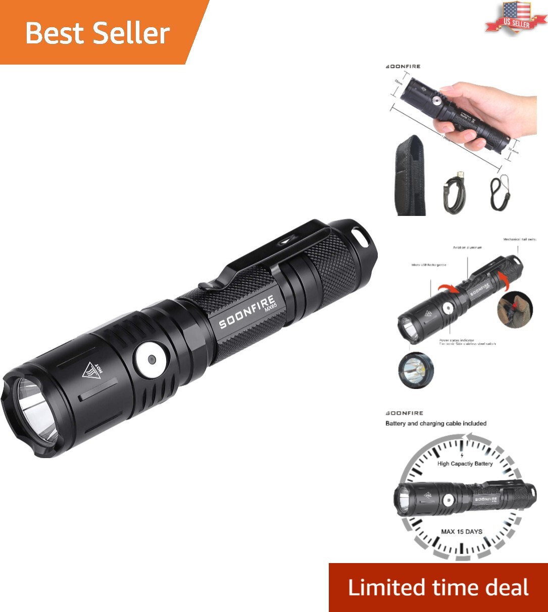 Heavy-Duty 1060 Lumens LED Flashlight – Built-In USB Charging, 5 Bright Modes