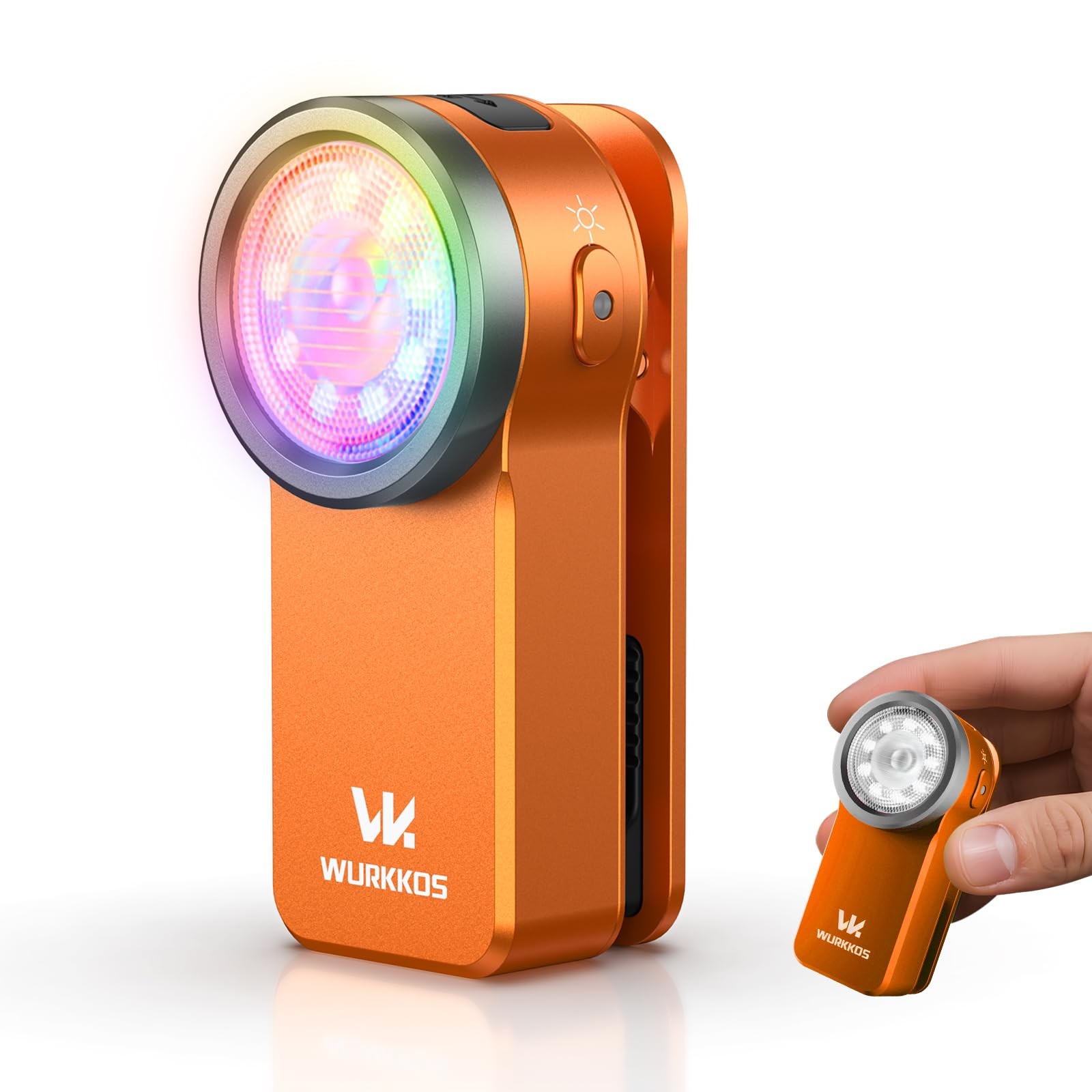 Wurkkos HD03 680LM Rechargeable Clip~on EDC Flashlight, RGB, Orange