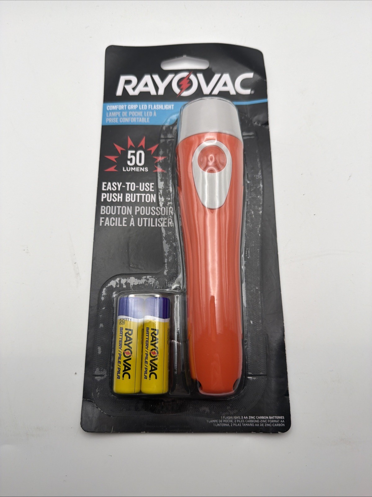 Rayovac Comfort Grip Led Flashlight 50 Lumens 2 AA Batteries Included