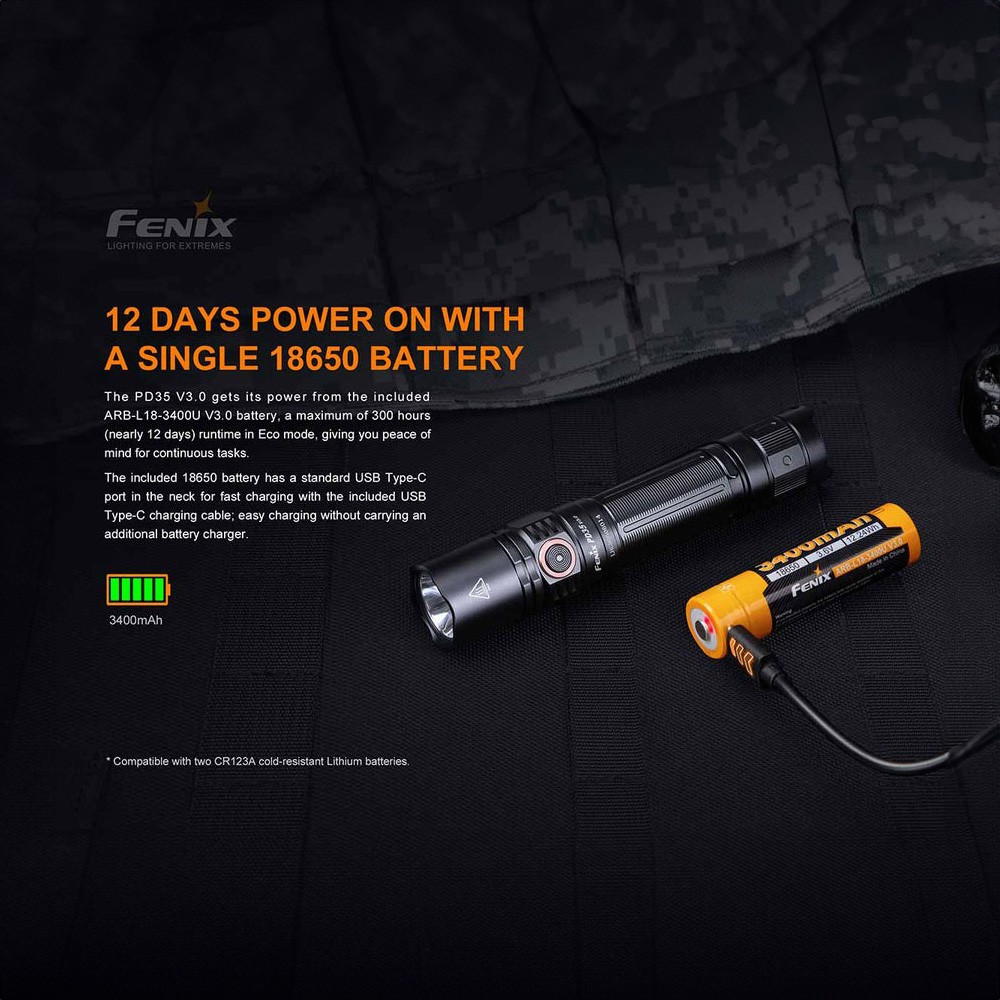 Fenix Flashlight PD35 Version 3.0 Rechargeable LED Flashlight (Black)