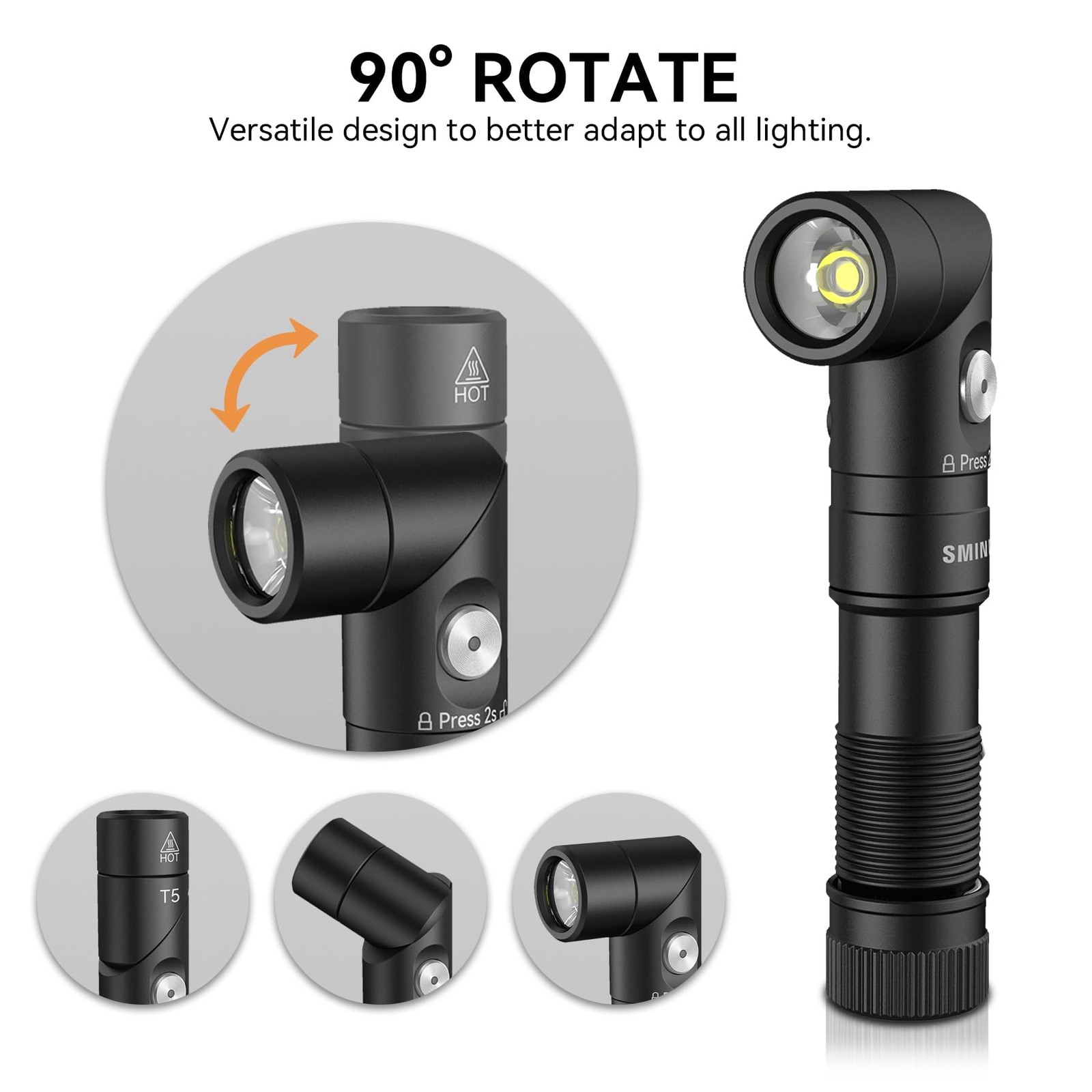 1400 Lumens EDC Right Angle Flashlight Rechargeable Headlamp