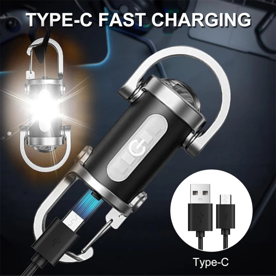 Portable LED Rechargeable Bright Mini Keychain Flashlight Pocket Torch Camping
