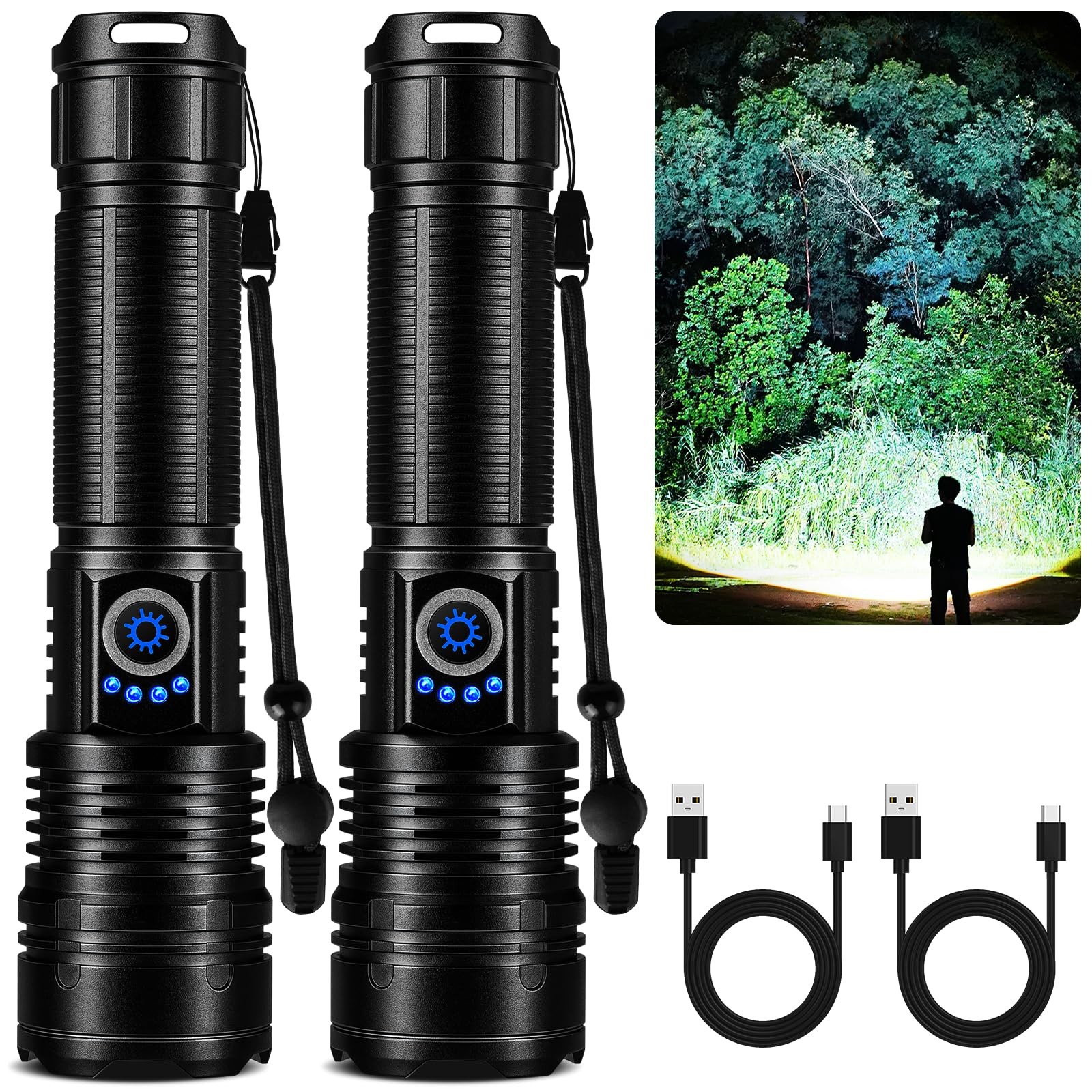 Flashlight Rechargeable 99,000 High Lumen, 2 Pack Super Bright Rechargeable F…