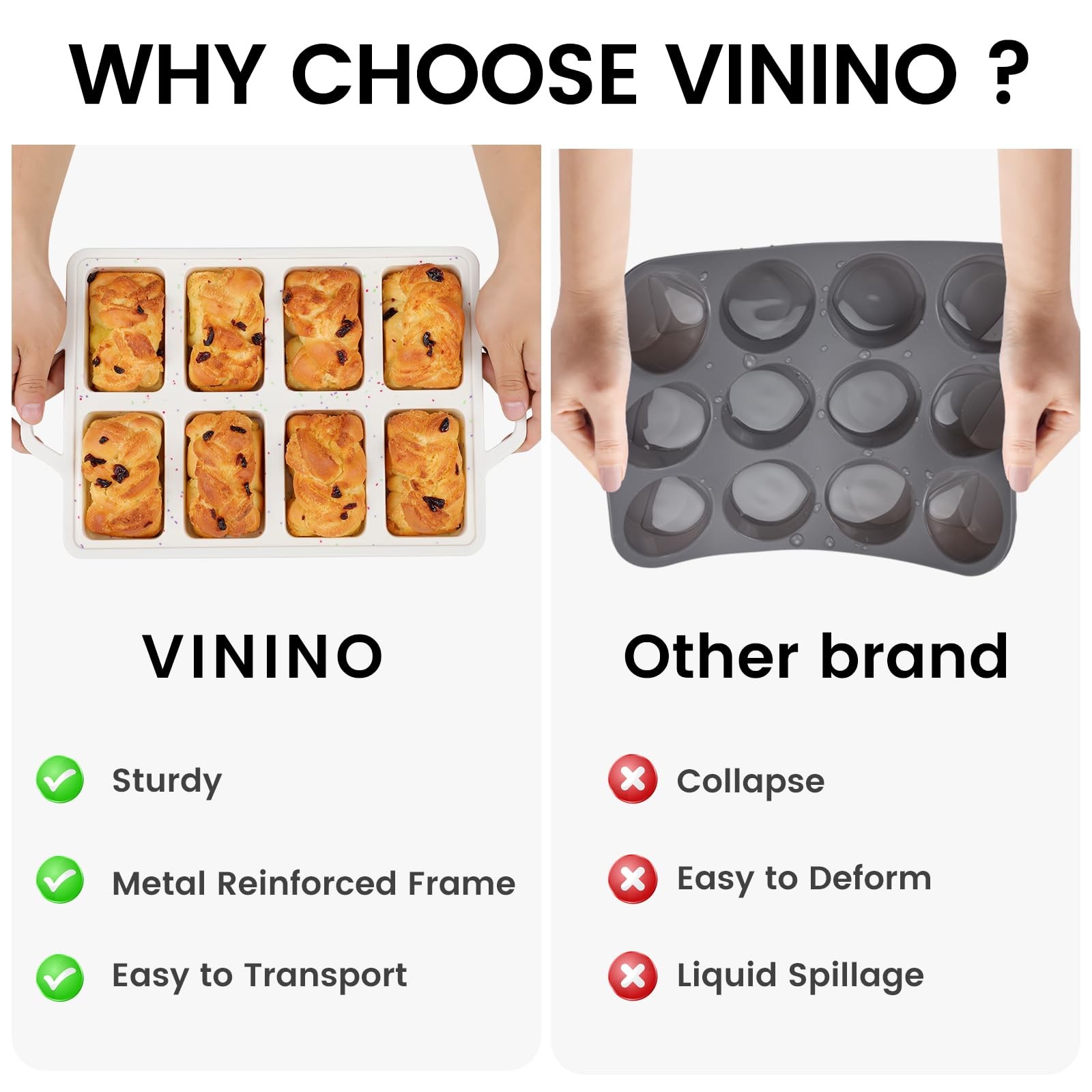 Vinino Silicone Mini Loaf Pans with Metal Reinforced Frame-1 Loaf, Cream