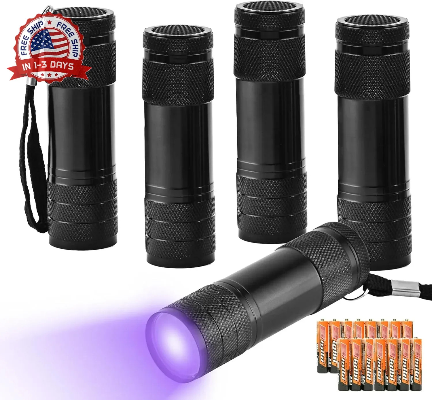 5 Pcs UV Black Light Flashlights Bulk, 9 Led 395-400nm Mini Blacklight Handheld