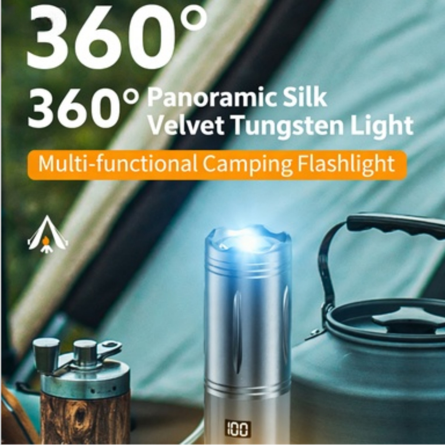 LED Camping Flashlight 360° Lantern IPX4 Waterproof Type-C Rechargeable
