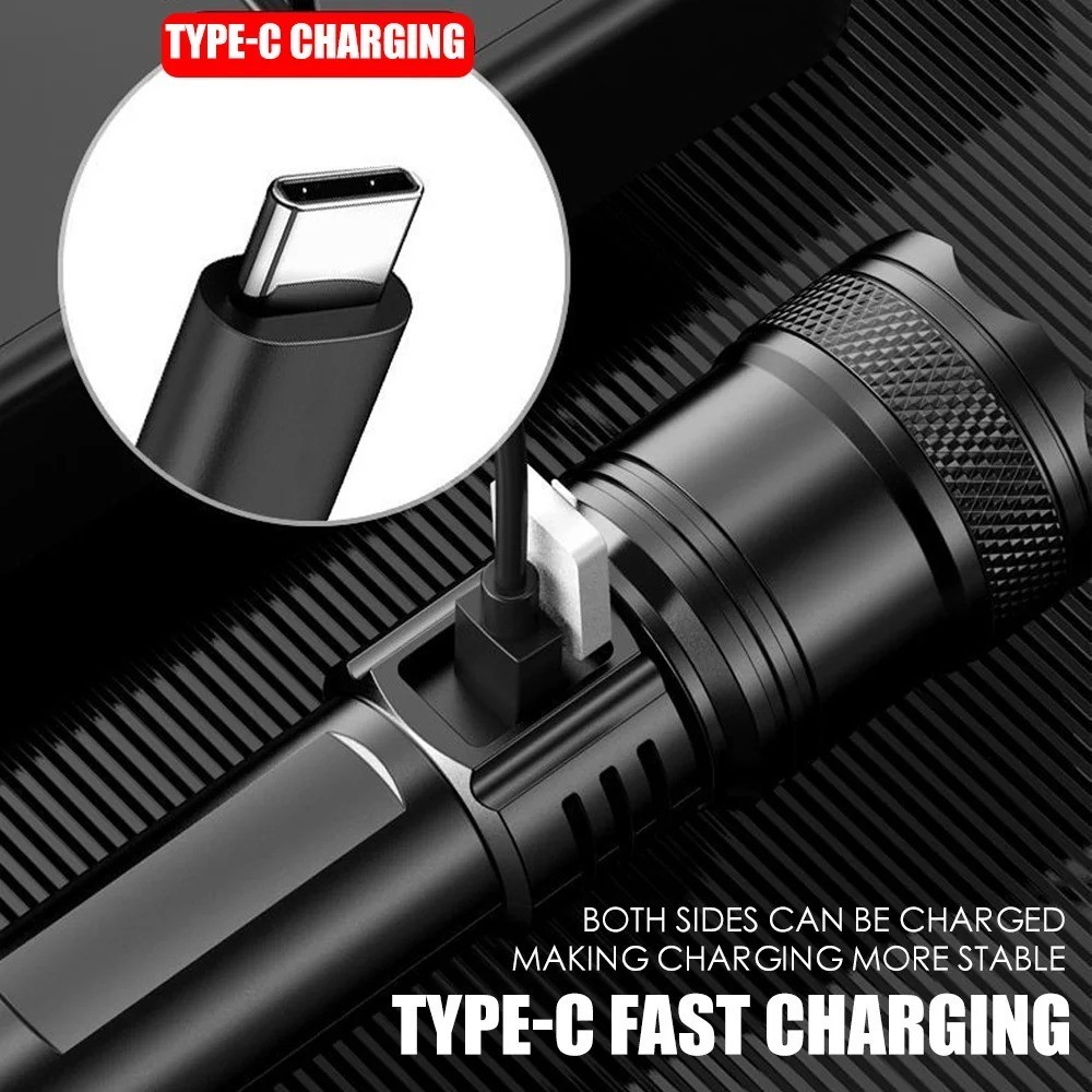 USB Rechargeable LED Flashlight Zoomable Torch w/Battery Camping Emergency