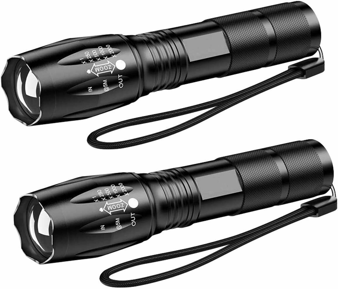 Super-Bright LED Tactical Flashlight 5 Modes Zoomable 2-Pack