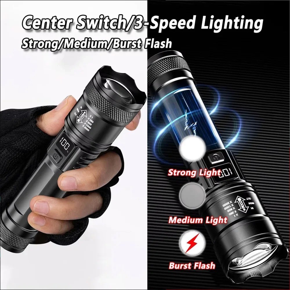 USB Rechargeable LED Flashlight Zoomable Torch w/Battery Camping Emergency