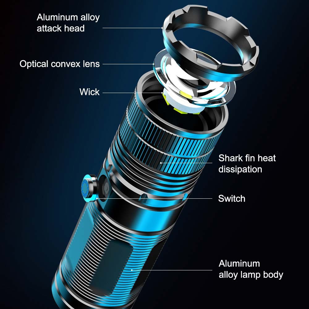 10W Laser White LEP Flashlight Zoom USB Rechargeable Torch High Powerful Light