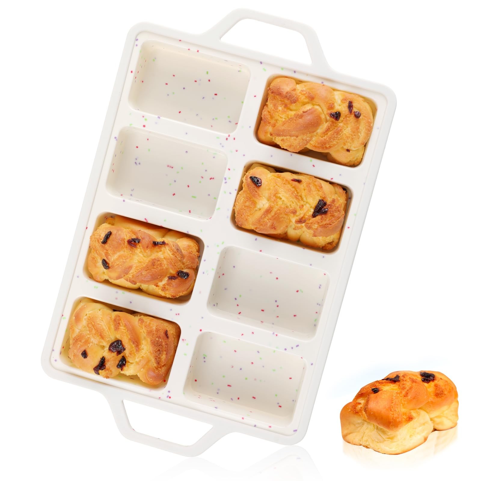 Vinino Silicone Mini Loaf Pans with Metal Reinforced Frame-1 Loaf, Cream