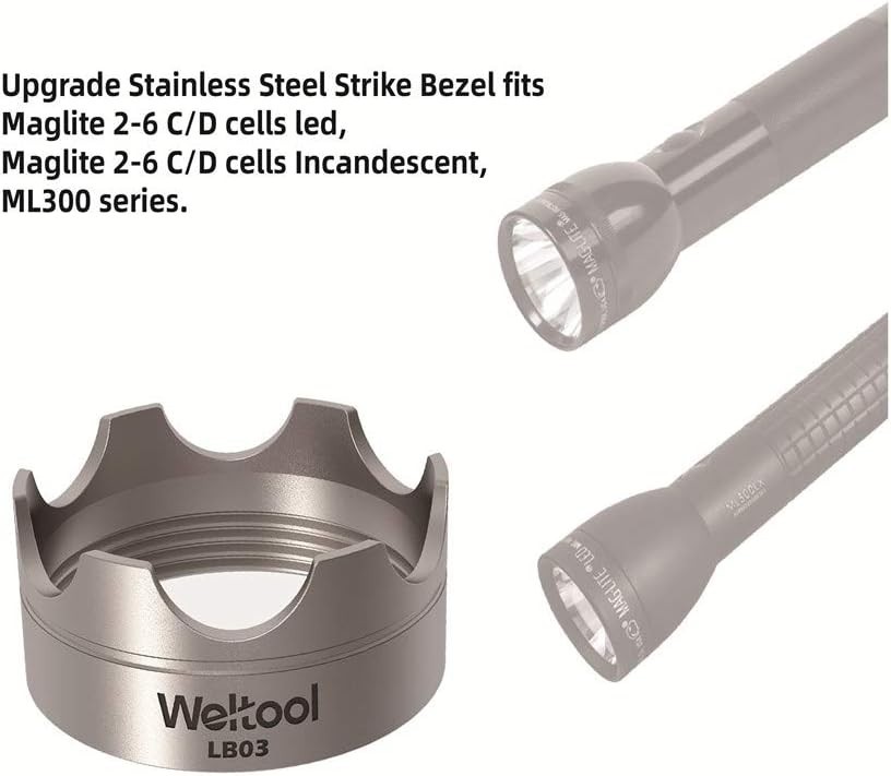 Upgrade Strike Bezel for Maglite C/D Cell Flashlights with Replacement Lens