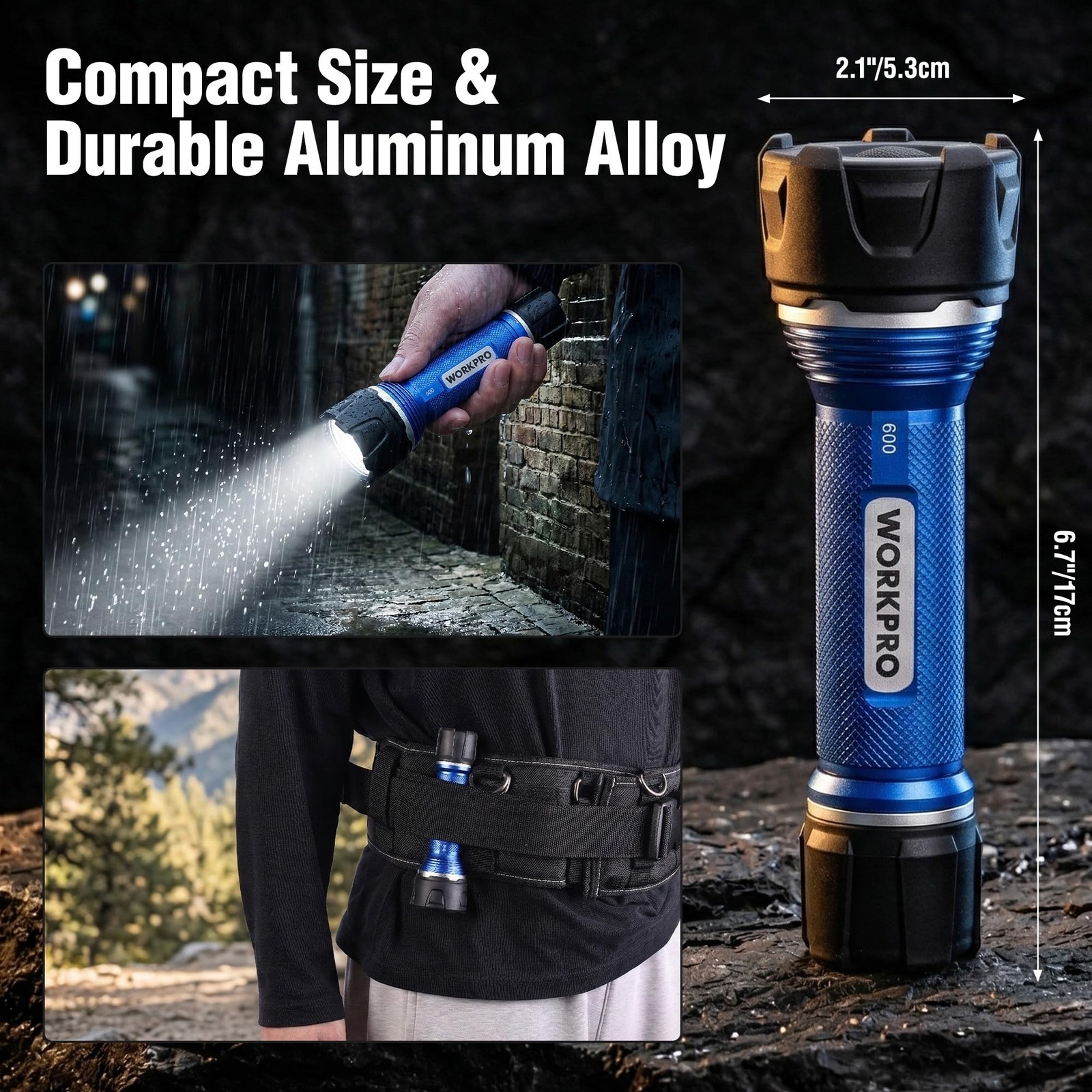 WORKPRO Rechargeable Flashlight High Lumens, IPX7 Aluminum Flash Light | Super B