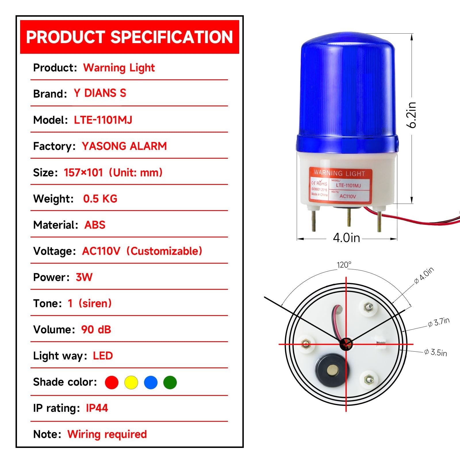 LED Strobe Beacon Warning Lights, AC110V-120V LED Industrial Flashing Light S…