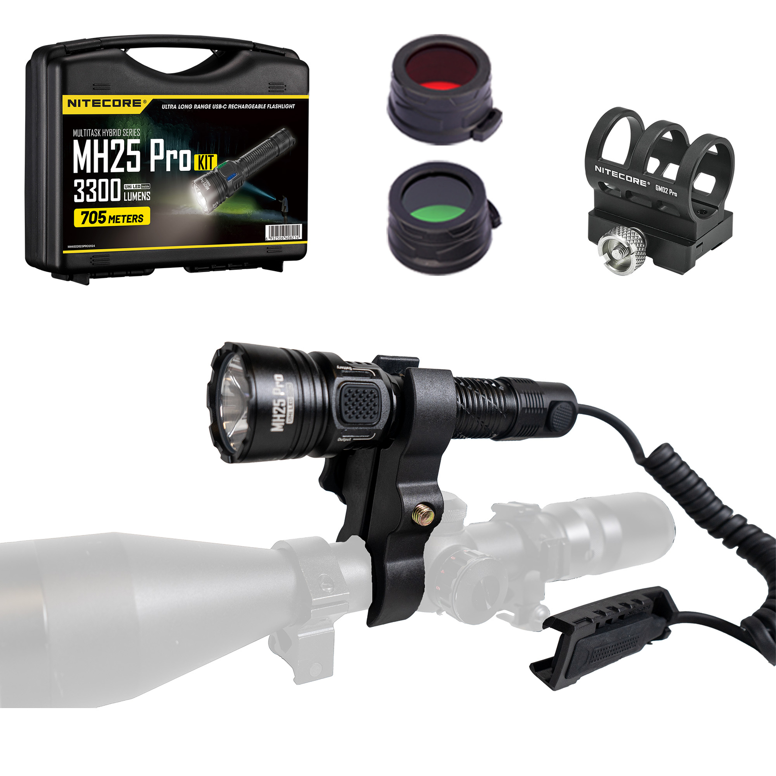 Nitecore MH25 Pro 3300 Lumen Long Throw Rechargeable Hunting Light Kit