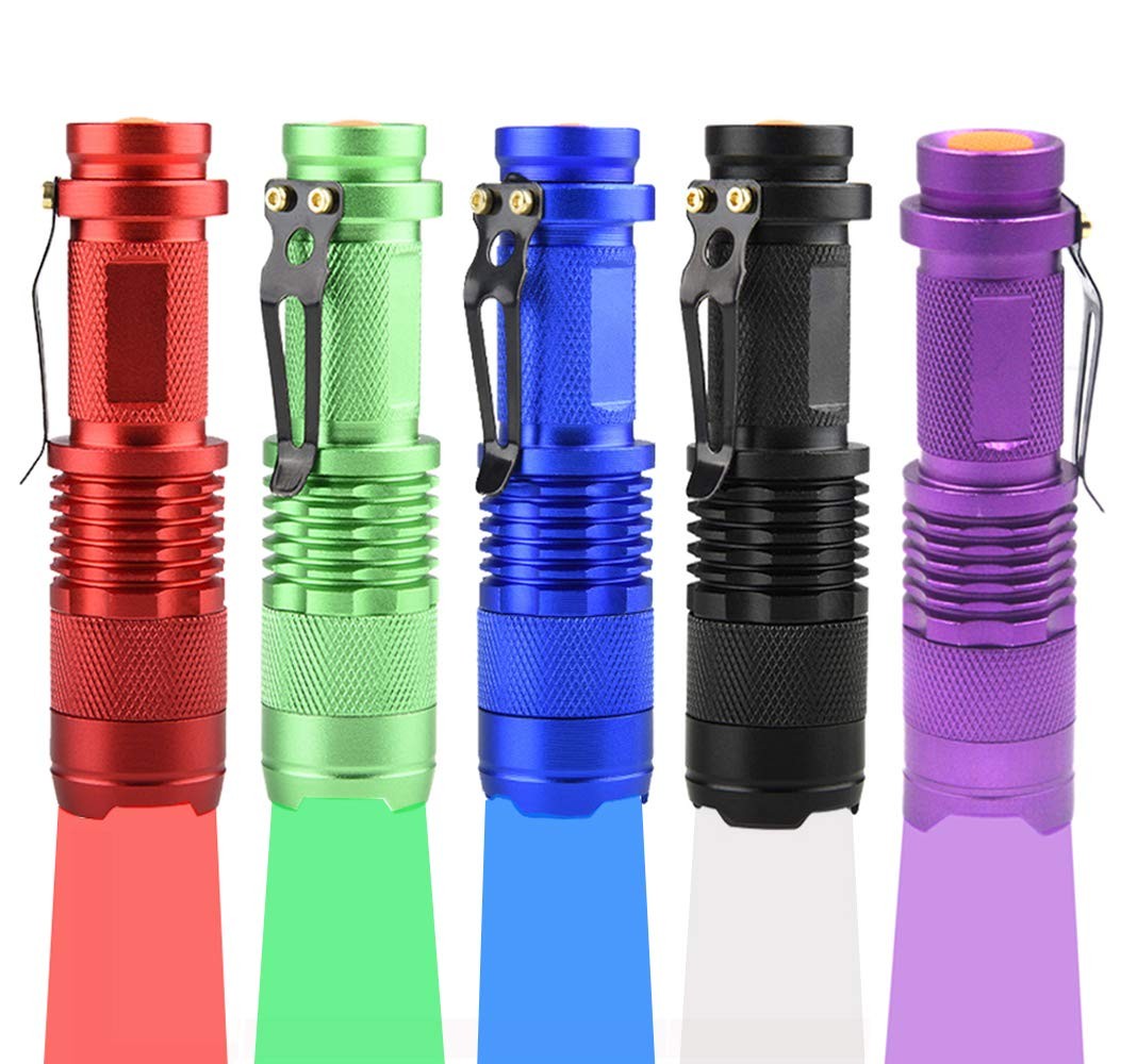 (Pack of 5 Multicolored Single Mode Flashlight: Red, Blue, Green, 395 UV, Whi…