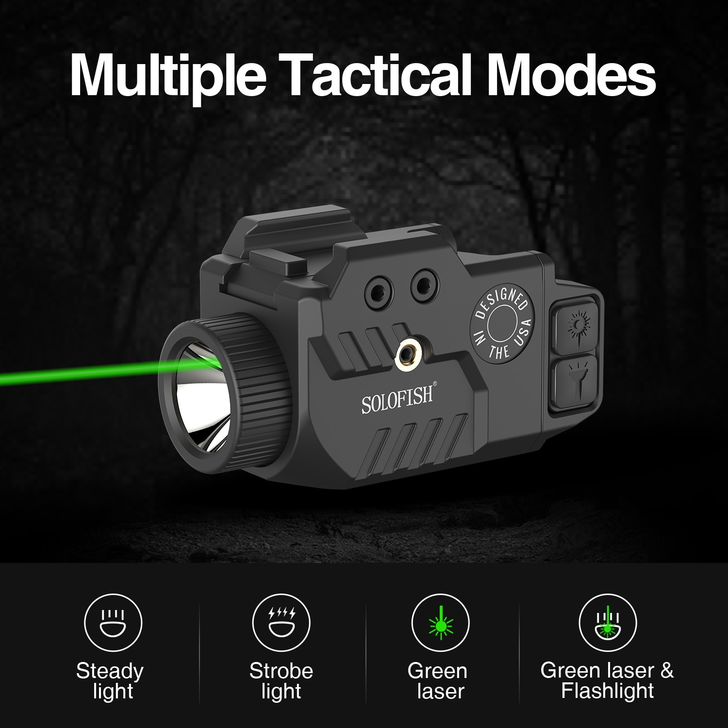 SOLOFISH 800lm Flashlight & Red/Green/Blue Laser Sight Combo Pistol Rechargeable