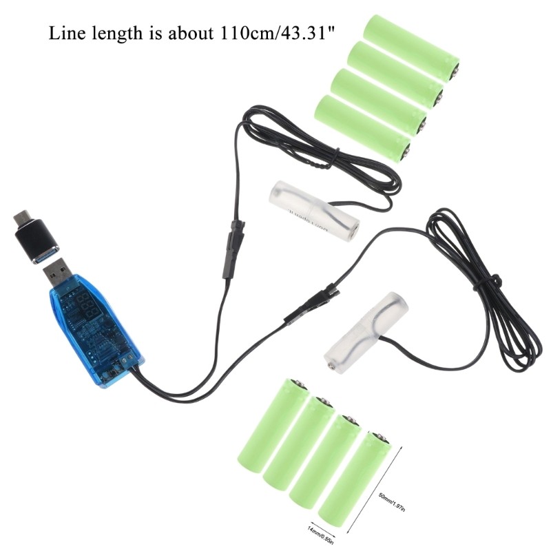 2-in-1 USB Type C to 1-24V Dual AA Dummy Battery Power Cable with Voltmeter