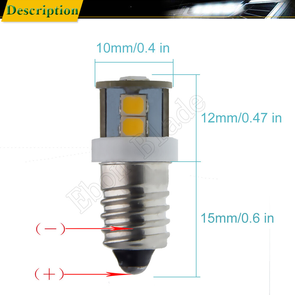 2x Warm White E10 Led Lamp Screw Flashlight Replacement Bulb Torches Light 6V DC