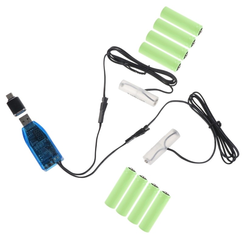2-in-1 USB Type C to 1-24V Dual AA Dummy Battery Power Cable with Voltmeter