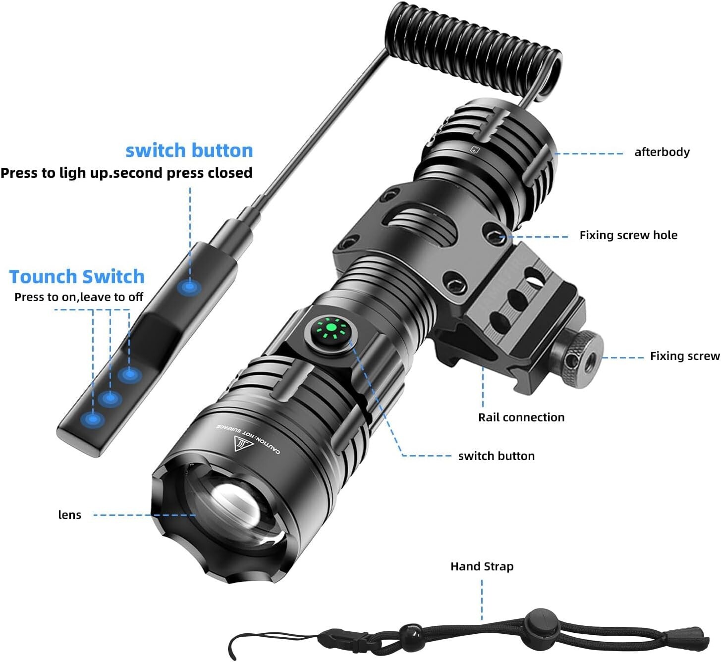 Tactical Flashlight Type-C USB Rechargeable 6000 lumens 3 Light Mode Telescopic