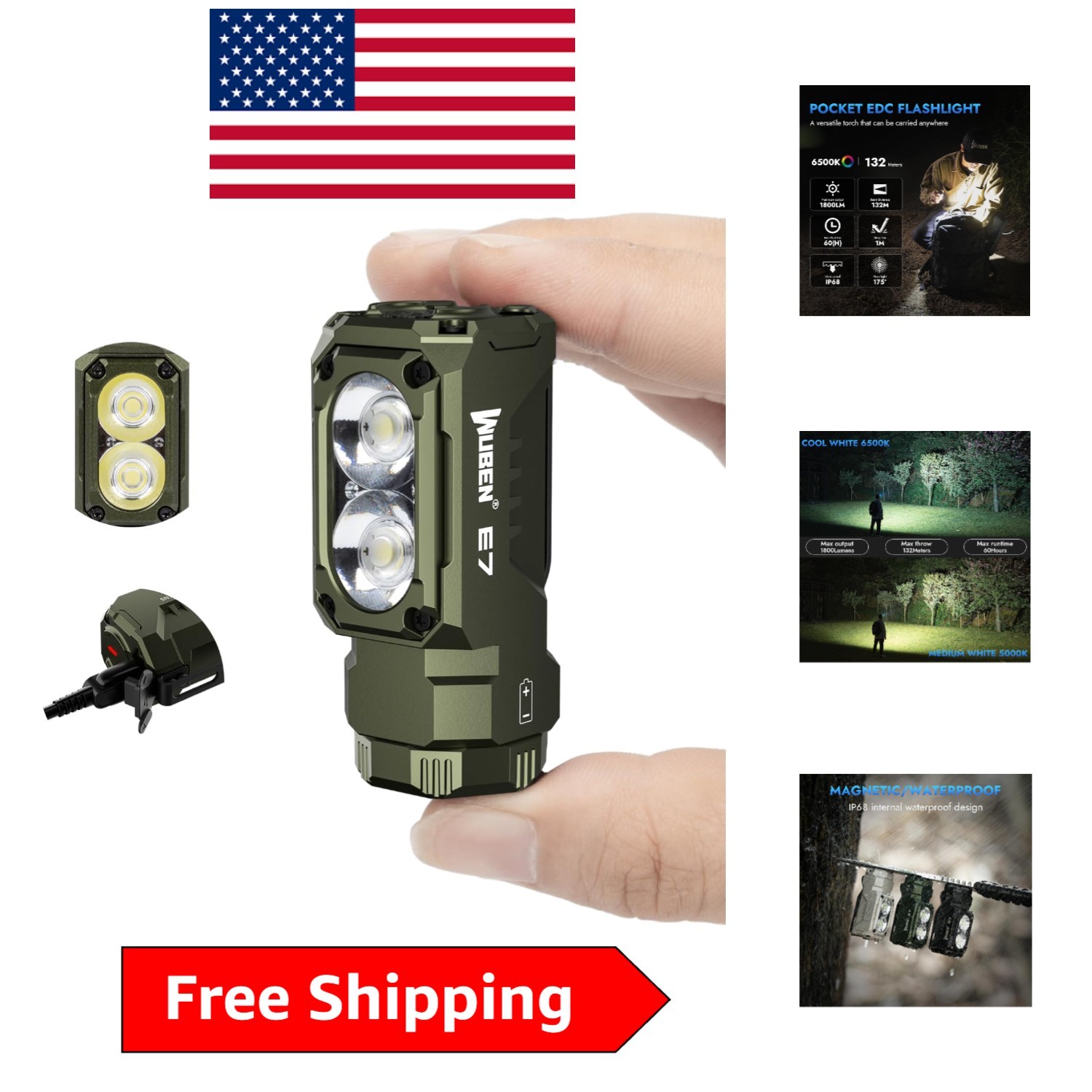 Super Bright E7 Mini Flashlight – 6 Modes, Magnetic Base & Type-C Rechargeable
