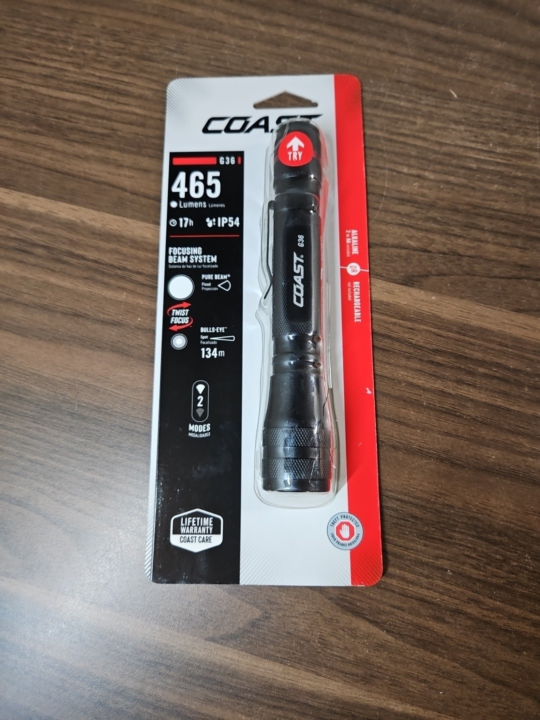 Coast G36 LED Flashlight 465 Lumens IP54 Waterproof 2 x AA Batteries